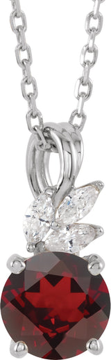 Platinum Round Natural Mozambique Garnet & Natural Diamond Accented Floral Necklace or Pendant – 1/10 CTW