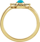 14K Gold Round Natural Turquoise & Natural Aquamarine Fan Ring - Yellow Gold - view 2