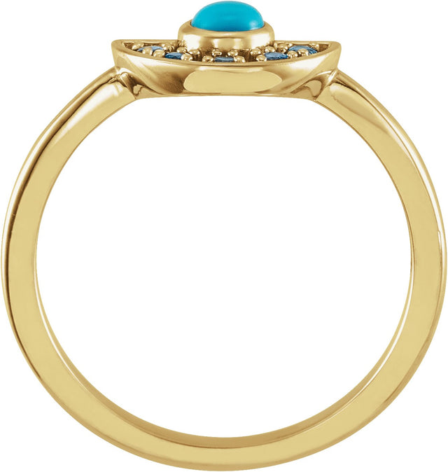 14K Gold Round Natural Turquoise & Natural Aquamarine Fan Ring - Yellow Gold - view 2