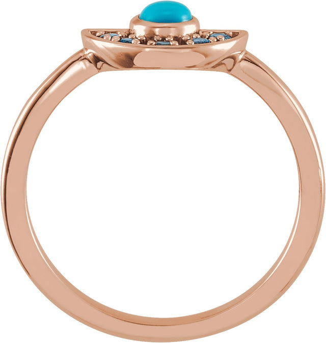 14K Gold Round Natural Turquoise & Natural Aquamarine Fan Ring - Rose Gold - view 2