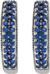 14K Gold Round Natural Blue Sapphire Accented U-Hoop Earrings - White Gold - view 2