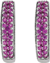 14K Gold Round Natural Pink Sapphire Accented U-Hoop Earrings - view 2