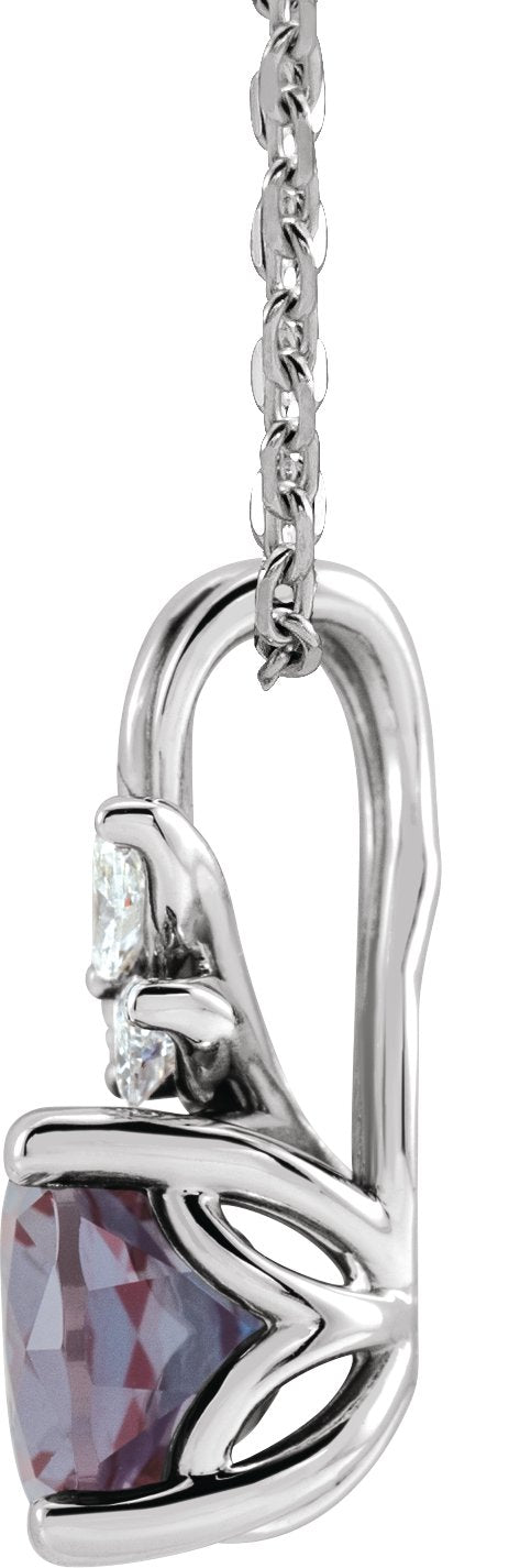 14K Gold Round Lab-Grown Alexandrite & Natural Diamond Accented Floral Necklace or Pendant - White Gold - view 2