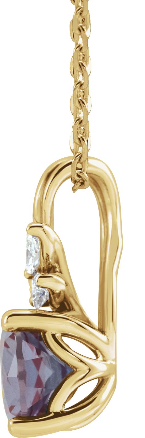 14K Gold Round Lab-Grown Alexandrite & Natural Diamond Accented Floral Necklace or Pendant - Yellow Gold - view 2