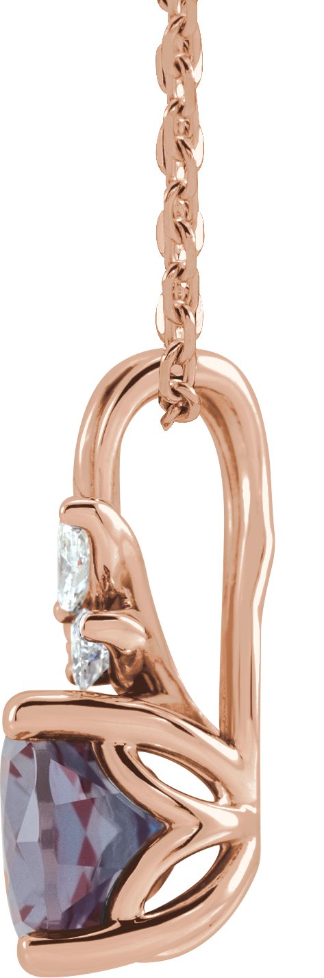 14K Gold Round Lab-Grown Alexandrite & Natural Diamond Accented Floral Necklace or Pendant - Rose Gold - view 2