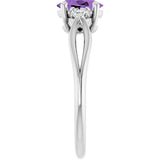 14K Gold Oval Natural Amethyst & Natural Diamond Sculptural Three-Stone Ring - view 4