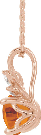 14K Gold Round Natural Citrine & Natural Diamond Accented Floral Necklace or Pendant - Rose Gold - view 2