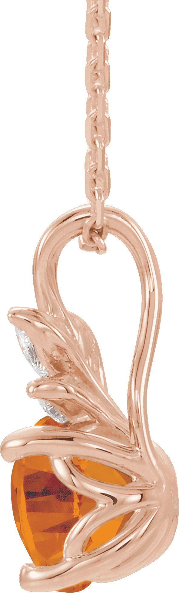 14K Gold Round Natural Citrine & Natural Diamond Accented Floral Necklace or Pendant - Rose Gold - view 2
