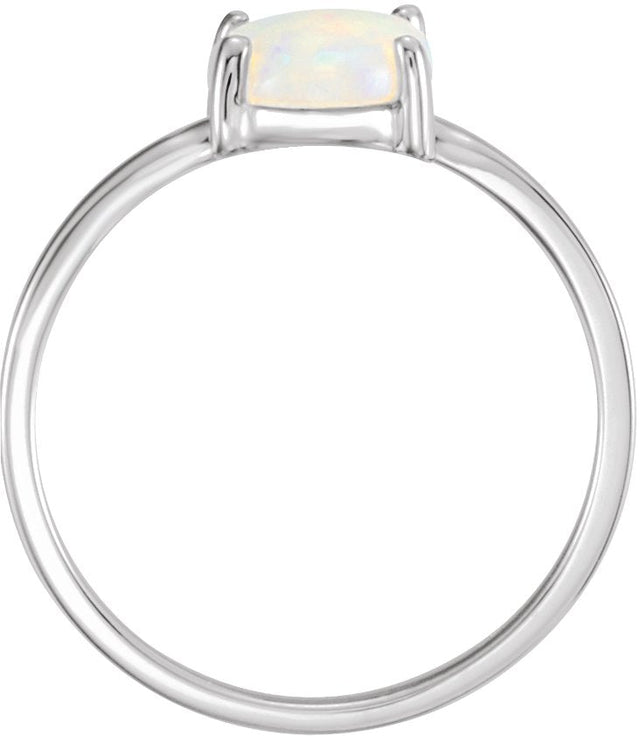 14K Gold Oval Natural Opal Cabochon Solitaire Ring - White Gold - view 2