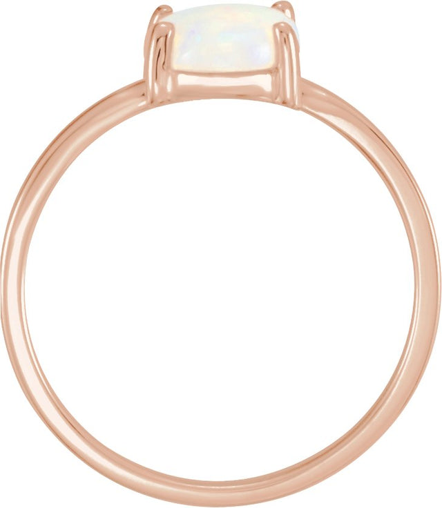 14K Gold Oval Natural Opal Cabochon Solitaire Ring - Rose Gold - view 2