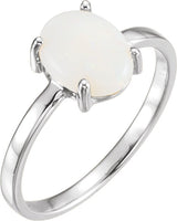 14K Gold Oval Natural Opal Cabochon Solitaire Ring - White Gold