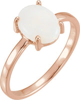 14K Gold Oval Natural Opal Cabochon Solitaire Ring - Rose Gold