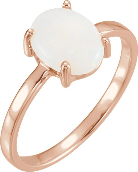 14K Gold Oval Natural Opal Cabochon Solitaire Ring - Rose Gold