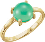 14K Gold Round Natural Green Chrysoprase Cabochon Solitaire Ring - Yellow Gold