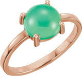 14K Gold Round Natural Green Chrysoprase Cabochon Solitaire Ring - Rose Gold
