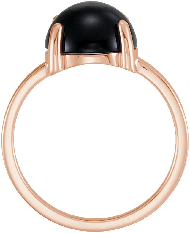 14K Gold Oval Natural Black Onyx Cabochon Solitaire Ring - Rose Gold - view 2