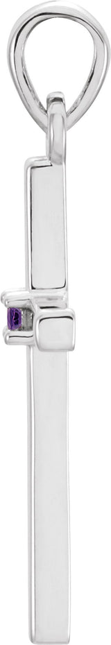 14K Gold Round Natural Amethyst Birthstone Cross Pendant - White Gold - view 4