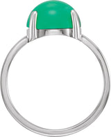 14K Gold Round Natural Green Chrysoprase Cabochon Solitaire Ring - White Gold - view 2