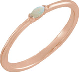 14K Gold Marquise Natural White Opal Stackable Ring - Rose Gold