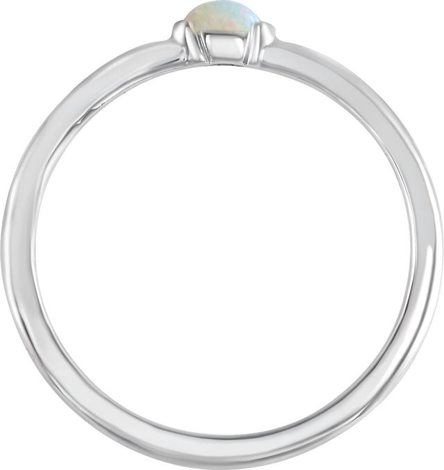 Platinum Marquise Natural White Opal Stackable Ring - view 2
