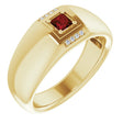 14K Gold Square Natural Mozambique Garnet & Natural Diamond Accented Ring