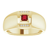 14K Gold Square Natural Mozambique Garnet & Natural Diamond Accented Ring - view 3