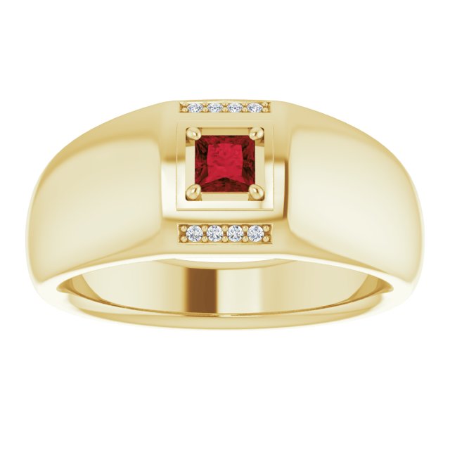 14K Gold Square Natural Mozambique Garnet & Natural Diamond Accented Ring - view 3