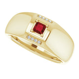14K Gold Square Natural Mozambique Garnet & Natural Diamond Accented Ring - view 6