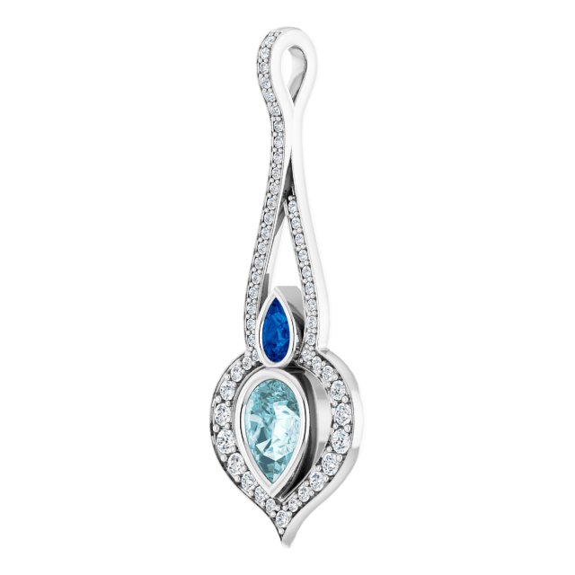 14K Gold Pear Natural Sky Blue Topaz & Natural Blue Sapphire & Natural Diamond Accented Pendant - view 2