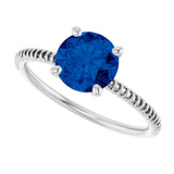 14K Gold Round Lab-Grown Blue Sapphire Solitaire Ring - White Gold - view 5