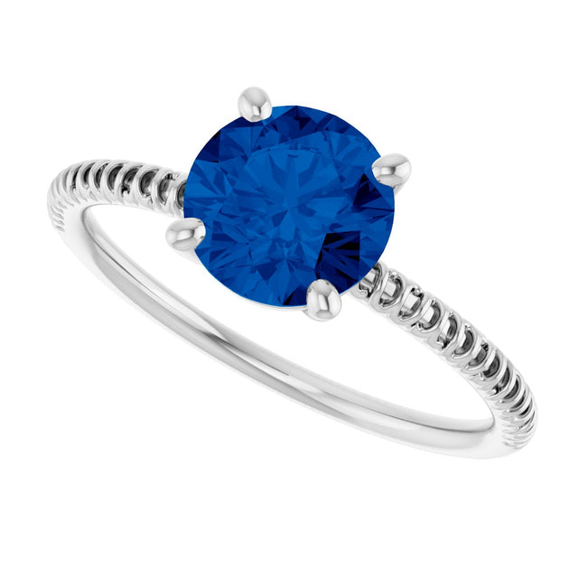 14K Gold Round Lab-Grown Blue Sapphire Solitaire Ring - White Gold - view 5