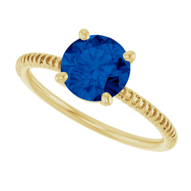 14K Gold Round Lab-Grown Blue Sapphire Solitaire Ring - Yellow Gold - view 5