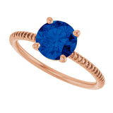 14K Gold Round Lab-Grown Blue Sapphire Solitaire Ring - Rose Gold - view 5