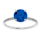 14K Gold Round Lab-Grown Blue Sapphire Solitaire Ring - White Gold - view 3