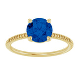 14K Gold Round Lab-Grown Blue Sapphire Solitaire Ring - Yellow Gold - view 3