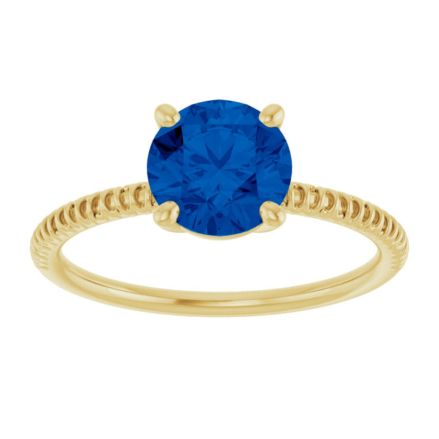 14K Gold Round Lab-Grown Blue Sapphire Solitaire Ring - Yellow Gold - view 3