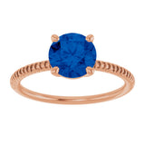 14K Gold Round Lab-Grown Blue Sapphire Solitaire Ring - Rose Gold - view 3