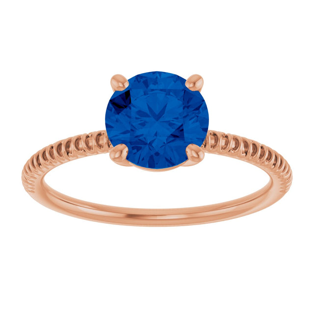 14K Gold Round Lab-Grown Blue Sapphire Solitaire Ring - Rose Gold - view 3