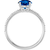 14K Gold Round Lab-Grown Blue Sapphire Solitaire Ring - White Gold - view 2