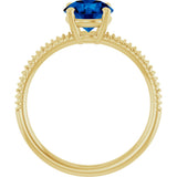 14K Gold Round Lab-Grown Blue Sapphire Solitaire Ring - Yellow Gold - view 2