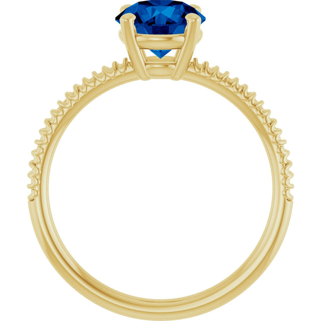 14K Gold Round Lab-Grown Blue Sapphire Solitaire Ring - Yellow Gold - view 2
