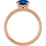 14K Gold Round Lab-Grown Blue Sapphire Solitaire Ring - Rose Gold - view 2