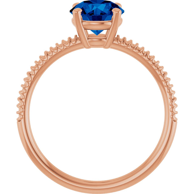 14K Gold Round Lab-Grown Blue Sapphire Solitaire Ring - Rose Gold - view 2
