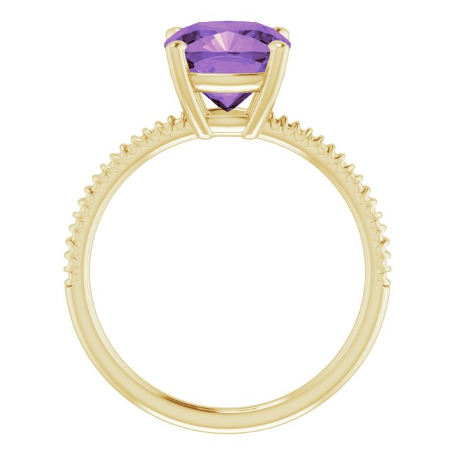 14K Gold Cushion Natural Amethyst Solitaire Ring – 8x8mm - Yellow Gold - view 2