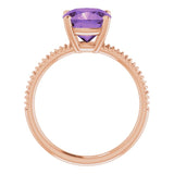 14K Gold Cushion Natural Amethyst Solitaire Ring – 8x8mm - Rose Gold - view 2