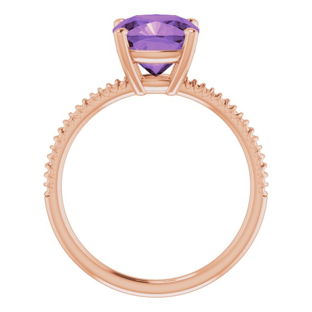 14K Gold Cushion Natural Amethyst Solitaire Ring – 8x8mm - Rose Gold - view 2