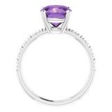 14K Gold Cushion Natural Amethyst Solitaire Ring – 8x8mm - White Gold - view 2