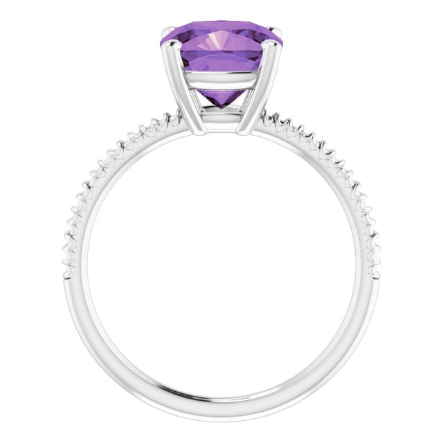 14K Gold Cushion Natural Amethyst Solitaire Ring – 8x8mm - White Gold - view 2