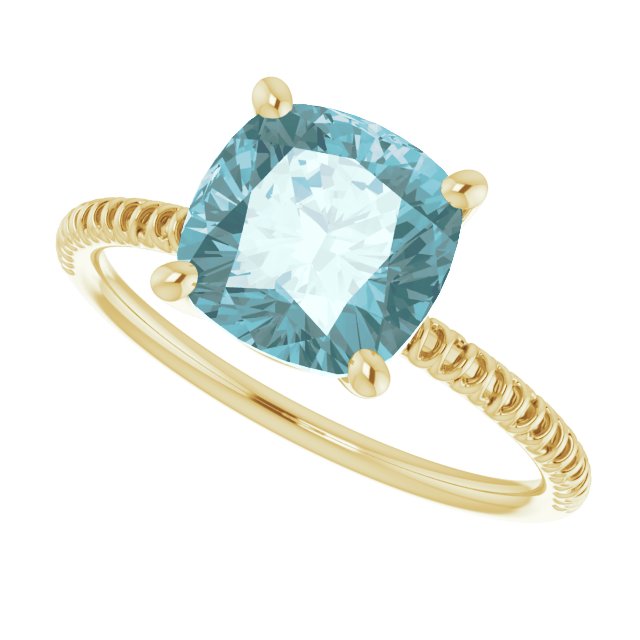 14K Gold Cushion Natural Sky Blue Topaz Solitaire Ring - Yellow Gold - view 5