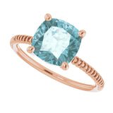 14K Gold Cushion Natural Sky Blue Topaz Solitaire Ring - Rose Gold - view 5